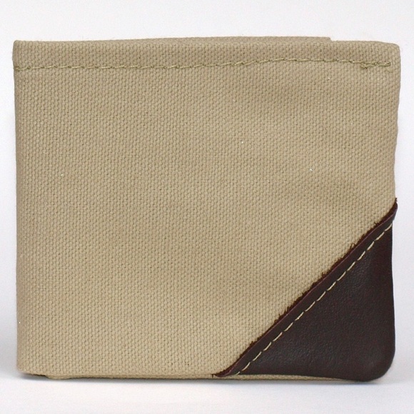 Men’s Wallet bifold army green with genuine leather corners - Picture 1 of 5